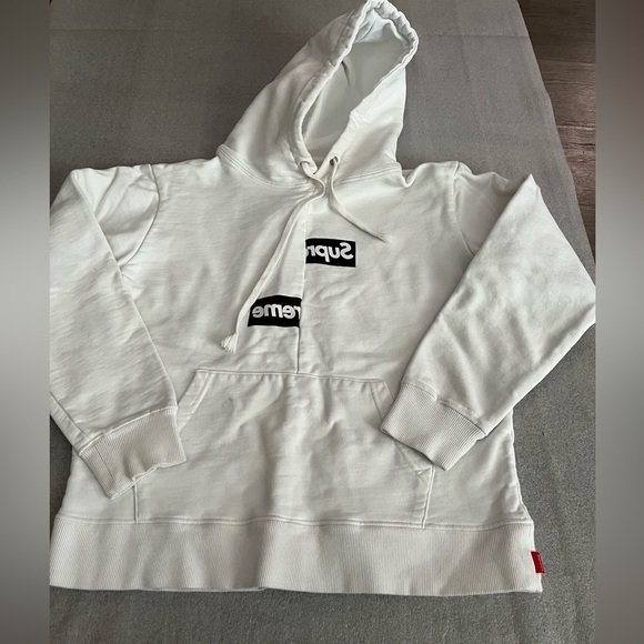 [S]Supreme Comme Des Garcons Split White Hoodie with Black Logo - Picture 2 of 11